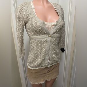 Y2k vintage Abercrombie babydoll beige knit tie waist one button cardigan
